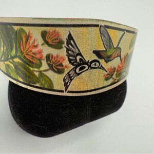 Sue Coleman Artisan Copper Cuff Bracelet with Hummingbird Floral Design Vintage